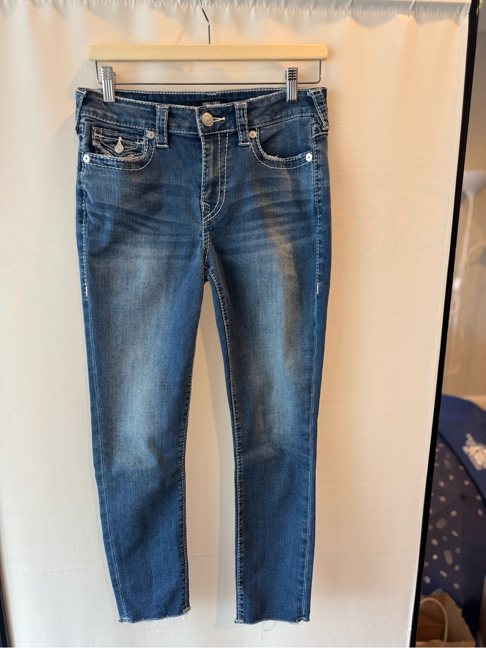 True Religion Women's Dark Blue Cropped Slim Jeans